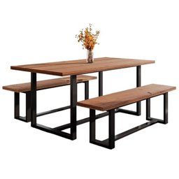 Conjunto de Jantar Mesa 210cm com 2 Bancos Rústico Industrial Lumber CabeCasa MadeiraMadeira - 2