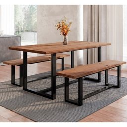 Conjunto de Jantar Mesa 210cm com 2 Bancos Rústico Industrial Lumber CabeCasa MadeiraMadeira - 1