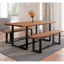 Ver imagem 1 de Conjunto de Jantar Mesa 210cm com 2 Bancos Rústico Industrial Lumber CabeCasa MadeiraOriginals