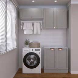 Lavanderia Modulada 3 Peças sem Tampo 2 Armários Aéreos 1 Balcão 2 Portas Cabecasa Madeiramadeira - 1