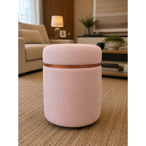 Puff com Cinta Superior Cobre Fosco Rosa Linho - Let Móveis