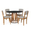 Ver imagem 1 de Mesa de Jantar Redonda Gabi Nat/pret com 4 Cadeiras Estofadas Ella Cinza Claro