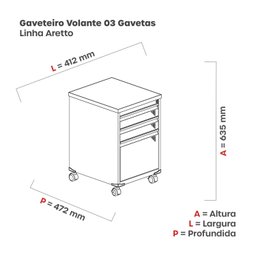 Gaveteiro Volante 03 Gavetas Aretto - 3