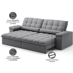 Sofá Sideral Retrátil e Reclinável com Molas no Assento 2,00m Velosuede - Netsofas  - 4