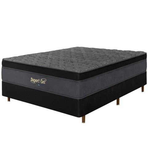Cama Box + Colchão Casal Suport Gel Molas Ensacadas Euro Pillow 138x188x75cm - Macio