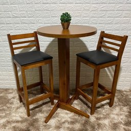 Conjunto Bistrô Fixo Mesa com 2 Banquetas Estofadas de Madeira Cor:mel - 1
