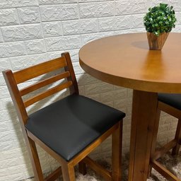 Conjunto Bistrô Fixo Mesa com 2 Banquetas Estofadas de Madeira Cor:mel - 4