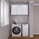 Ver imagem 1 de Lavanderia Modulada 2 Peças 1 Armário Aéreo 3 Portas 1 Balcão CabeCasa MadeiraOriginals Branco