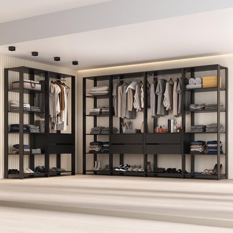Guarda-Roupas Closet Modulado 405cm 6 Peças com 6 Gavetas e Cabideiros Multimóveis MP4322 