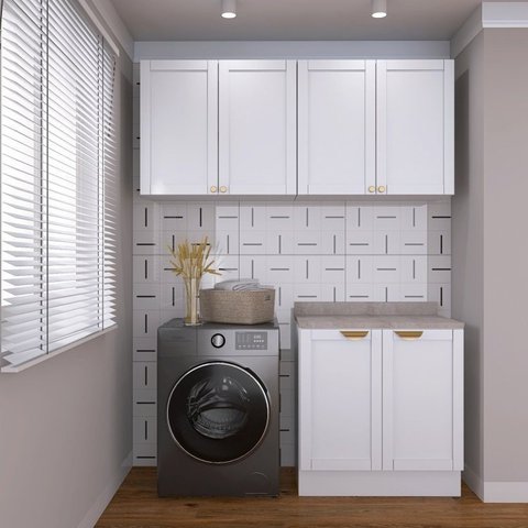 Lavanderia Modulada 3 Peças 2 Armários Aéreos 4 Portas 1 Balcão CabeCasa MadeiraOriginals