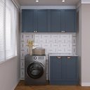 Ver imagem 1 de Lavanderia Planejada 3 Peças sem Tampo 2 Armários Aéreos 4 Portas 1 Balcão CabeCasa MadeiraOriginals Azul/Branco