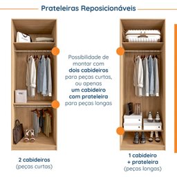 Guarda Roupa Infantil Modulado 2 Portas com Cabideiro Joy Kids CabeCasa MadeiraMadeira - 9