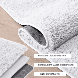 Tapete Pelo Alto Felpudo Peludo Macio Anti Derrapante Alérgico Branco 200 x 200 cm - 3