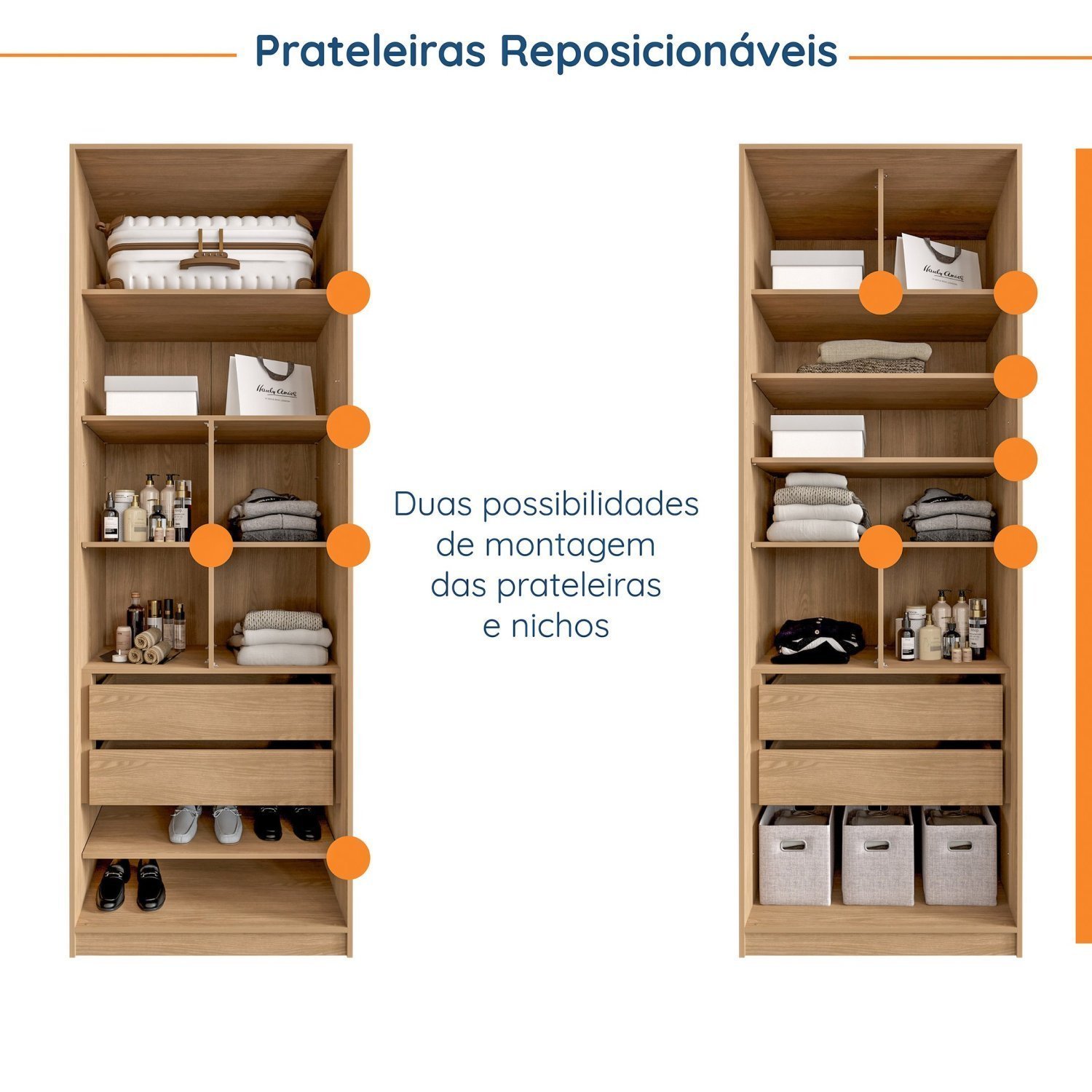 Guarda Roupa Infantil Modulado 2 Portas com Nichos e 2 Gavetas Joy Kids Cabecasa Madeiramadeira - 9