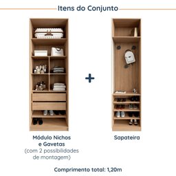 Guarda-Roupa Modulado Infantil 2 Peças com 4 Portas 2 Gavetas com Nichos e Sapateira Joy Kids Cabecasa Madeiramadeira - 9