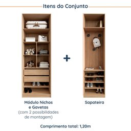 Guarda-Roupa Modulado Infantil 2 Peças com 4 Portas 2 Gavetas com Nichos e Sapateira Joy Kids Cabecasa Madeiramadeira - 8