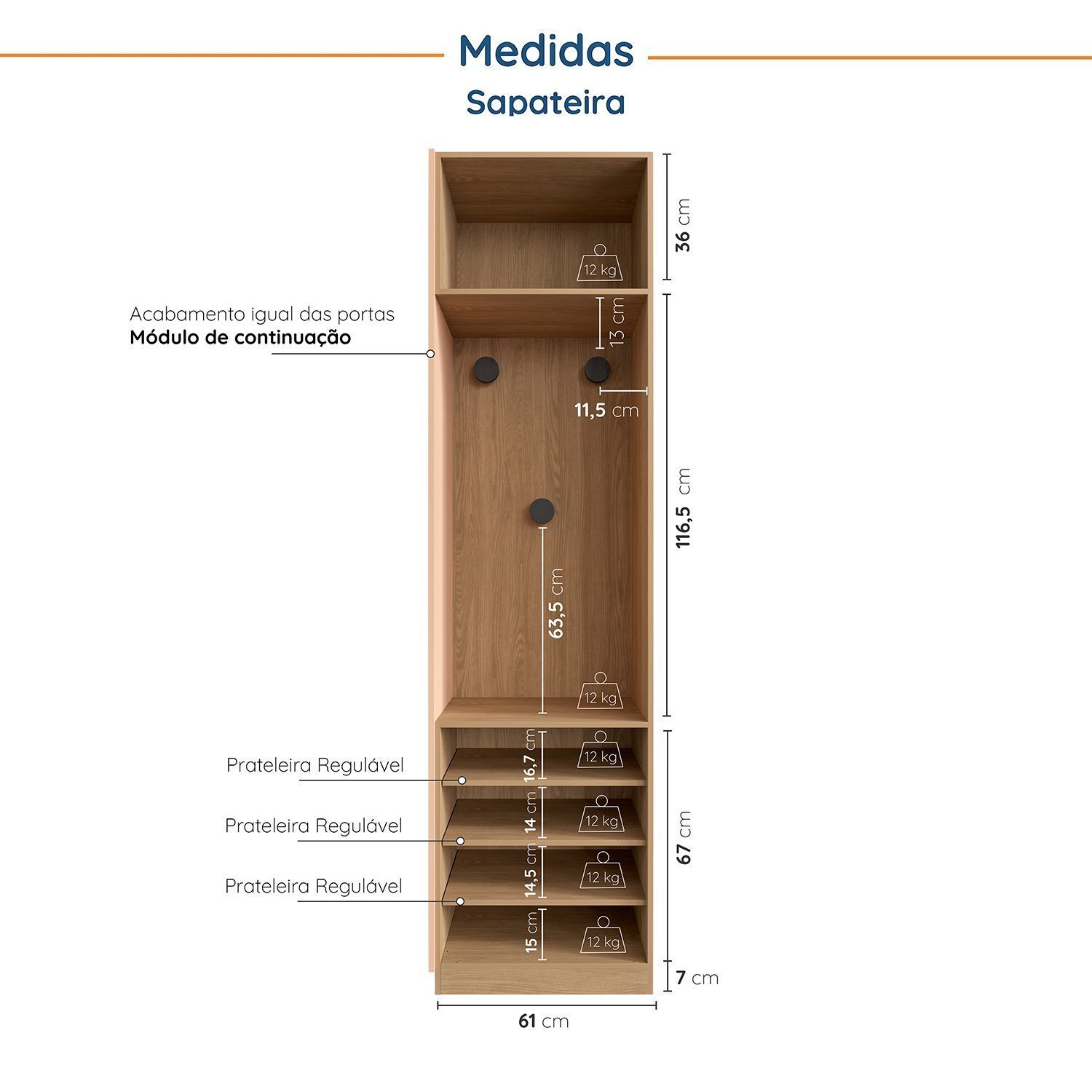 Guarda-Roupa Modulado Infantil 2 Peças com 4 Portas 2 Gavetas com Nichos e Sapateira Joy Kids Cabecasa Madeiramadeira - 7