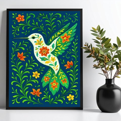 Quadro Beija-flor Colibri Floral Farm 33x24cm - com Vidro:moldura Branca