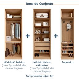 Guarda Roupa Modulado Infantil 3 Peças 2 Gavetas Joy Kids CabeCasa MadeiraMadeira - 10