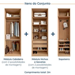 Guarda Roupa Modulado Infantil 3 Peças 2 Gavetas Joy Kids CabeCasa MadeiraMadeira - 10