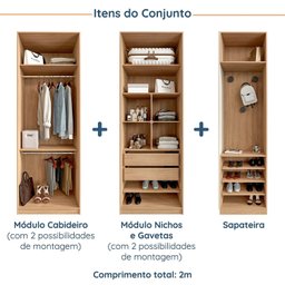 Guarda Roupa Modulado Infantil 3 Peças 2 Gavetas Joy Kids CabeCasa MadeiraMadeira - 10