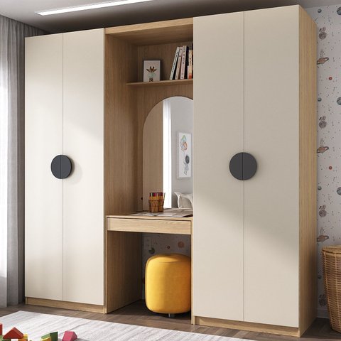 Guarda-Roupa Modulado Infantil 3 Peças 4 Portas com Espelho e LED Joy Kids CabeCasa MadeiraOriginals