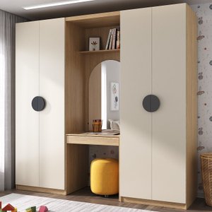Guarda Roupa Modulado Infantil 3 Peças 4 Portas com Espelho Joy Kids CabeCasa MadeiraMadeira