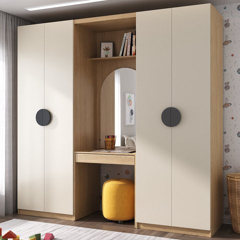 Guarda-Roupa Modulado Infantil 3 Peças 4 Portas com Espelho e LED Joy Kids CabeCasa MadeiraOriginals