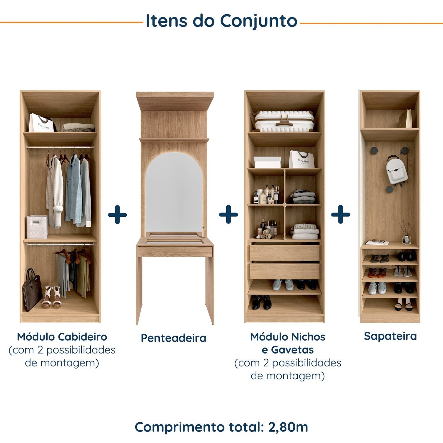 Guarda Roupa Modulado Infantil 4 Peças 6 Portas com Espelho Joy Kids CabeCasa MadeiraMadeira - 11