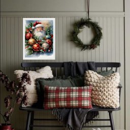 Quadro de Natal Papai Noel - Guirlanda 24x18cm:moldura Preta - 2 Quadro de Natal Papai Noel - Guirlanda 24x18cm:moldura Preta - 2