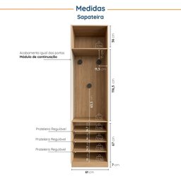 Guarda Roupa Modulado Infantil 4 Peças 6 Portas com Espelho Joy Kids CabeCasa MadeiraMadeira - 9