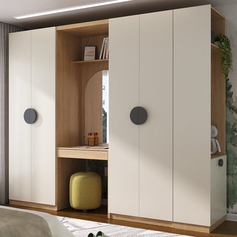 Guarda-Roupa Modulado Infantil 4 Peças 6 Portas Espelho e LED Joy Kids CabeCasa MadeiraOriginals