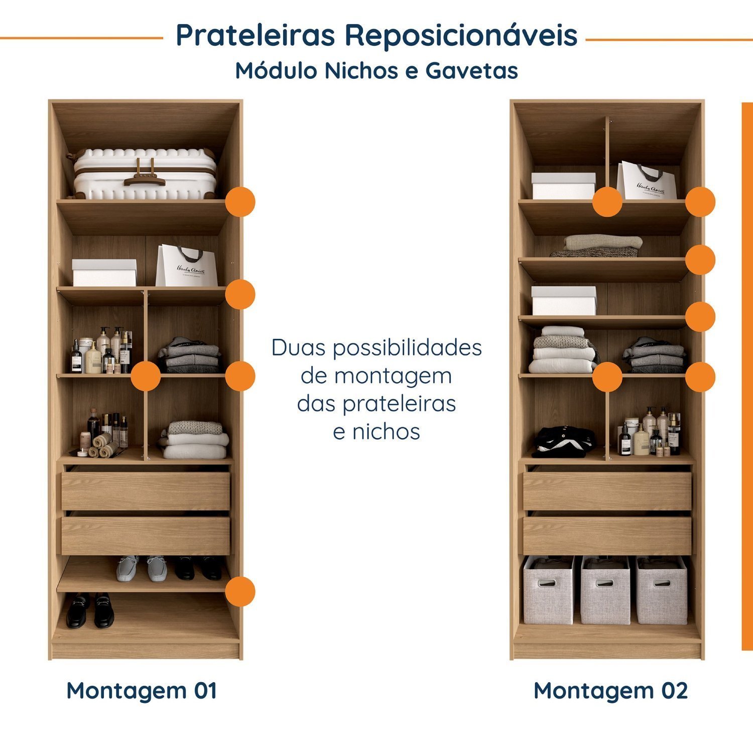 Guarda Roupa Modulado Infantil de Canto 2 Peças 4 Portas 2 Gavetas Joy Kids CabeCasa MadeiraMadeira - 8