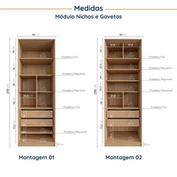 Guarda Roupa Modulado Infantil de Canto 3 Peças 6 Portas 2 Gavetas Joy Kids CabeCasa MadeiraMadeira - 7