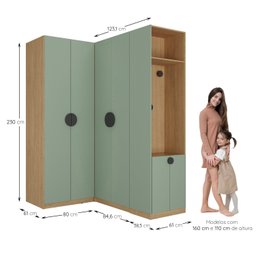 Guarda Roupa Modulado Infantil de Canto 3 Peças 6 Portas 2 Gavetas Joy Kids CabeCasa MadeiraMadeira - 5