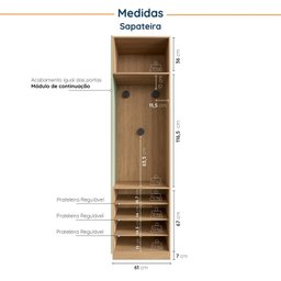 Guarda Roupa Modulado Infantil de Canto 3 Peças 6 Portas 2 Gavetas Joy Kids CabeCasa MadeiraMadeira - 9