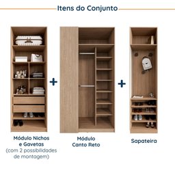 Guarda Roupa Modulado Infantil de Canto 3 Peças 6 Portas 2 Gavetas Joy Kids CabeCasa MadeiraMadeira - 6