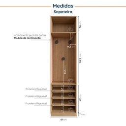 Guarda Roupa Modulado Infantil de Canto 3 Peças 6 Portas 2 Gavetas Joy Kids CabeCasa MadeiraMadeira - 8