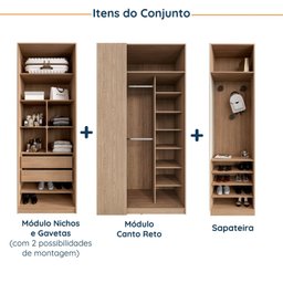 Guarda Roupa Modulado Infantil de Canto 3 Peças 6 Portas 2 Gavetas Joy Kids CabeCasa MadeiraMadeira - 9