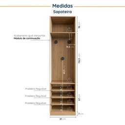 Guarda Roupa Modulado Infantil de Canto 3 Peças 6 Portas 2 Gavetas Joy Kids CabeCasa MadeiraMadeira - 8
