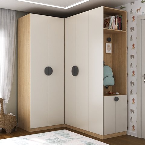 Guarda Roupa Modulado Infantil de Canto 6 Portas 2 Gavetas Joy Kids CabeCasa MadeiraOriginals