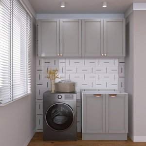 Lavanderia Modulada 3 Peças sem Tampo 2 Armários Aéreos 4 Portas 1 Balcão Cabecasa Madeiramadeira
