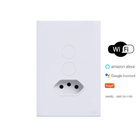 Interruptor Touch Glass 2 Botões Wifi + Tomada Branco Lumenx 4x2