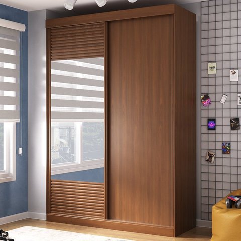 Guarda Roupa Infantil 2 Portas 1 Porta com Espelho Samambaia Teen CabeCasa MadeiraOriginals Marrom/Freijó