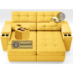 Sofá com Porta Copos e Carregador USB Eureka 1,70m Assento Retrátil e Reclinável Velosuede - 5