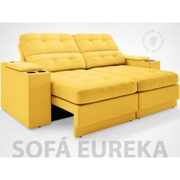 Sofá com Porta Copos e Carregador USB Eureka 1,70m Assento Retrátil e Reclinável Velosuede - 2