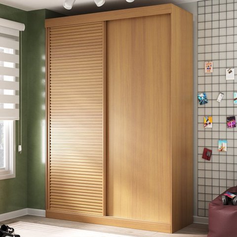 Guarda Roupa Infantil 2 Portas 1 Porta Ripada Samambaia Teen CabeCasa MadeiraOriginals Marrom/Carvalho