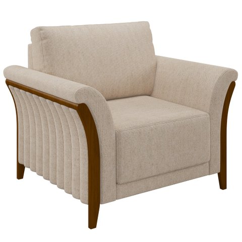 Poltrona Decorativa Sala de Estar 102cm Pés Madeira Roya M22 Linho Cru - Mpozenato
