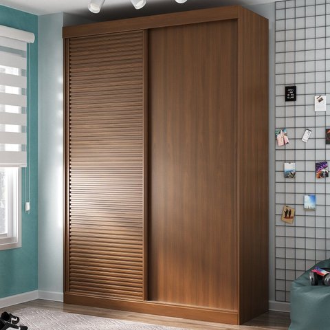 Guarda Roupa Infantil 2 Portas 1 Porta Ripada Samambaia Teen CabeCasa MadeiraOriginals Marrom/Freijó