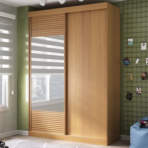 Guarda Roupa Infantil 2 Portas 1 Porta com Espelho Samambaia Teen CabeCasa MadeiraMadeira